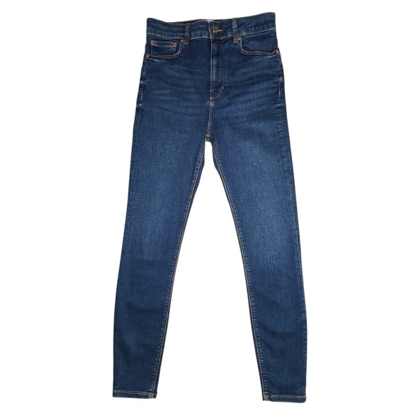 Zara Jeans Skinny High Waisted Women Sz2 Stretch Denim Dark Blue Wash, Ankle EUC - Picture 1 of 10